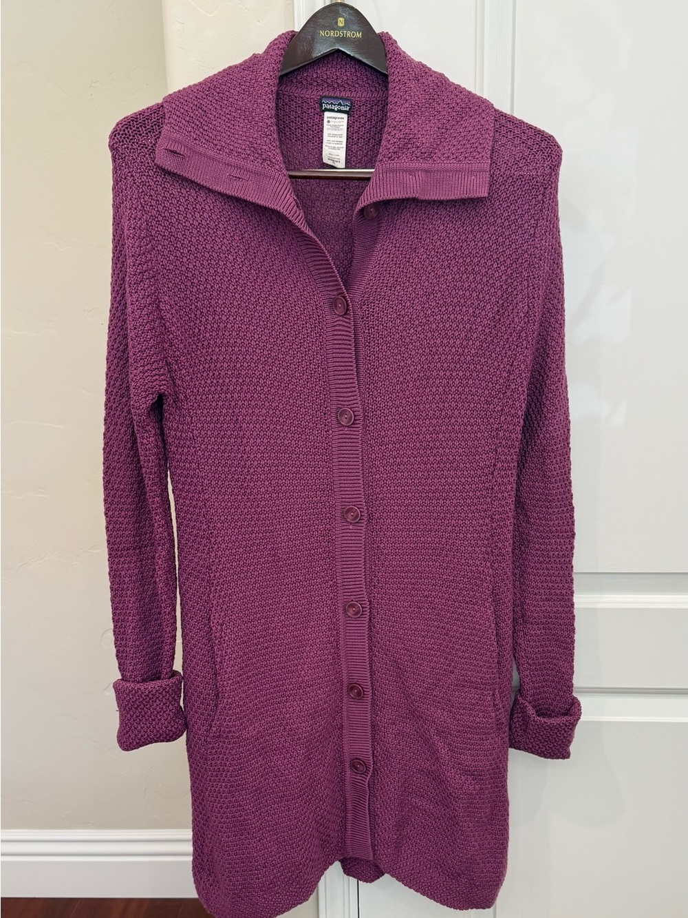 Patagonia Textured 100% Merino Wool Mulberry Long Button Down  Cardigan Sz XL - Picture 8 of 8